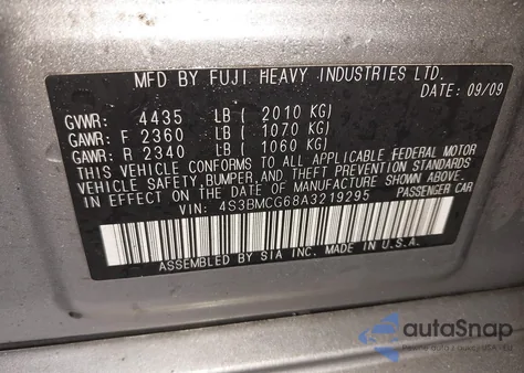 2010 Subaru Legacy 2.5I Premium z USA, uszkodzony, nr VIN 4S3BMCG68A3219295